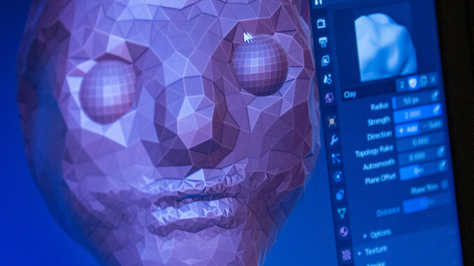 3D-rednering av ett ansikte skapat i programmet Blender