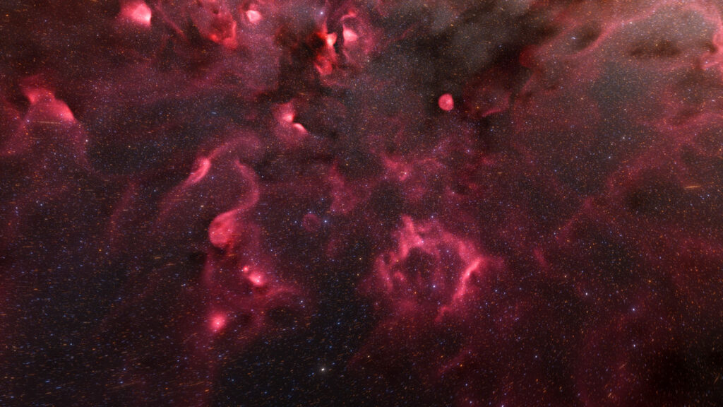 röd bild på universum och galaxen gaia