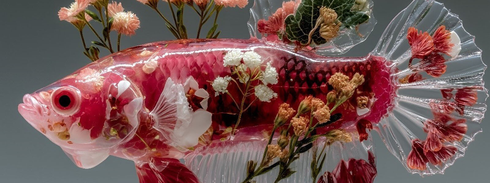 fisk som har blommor som växer ur ryggen. AI-genererad bild