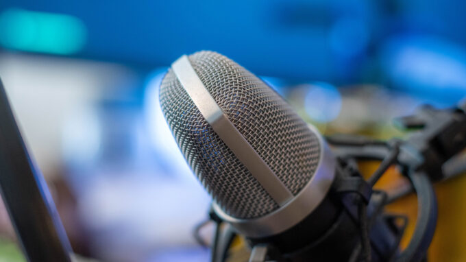 Närbild på en grå mikrofon